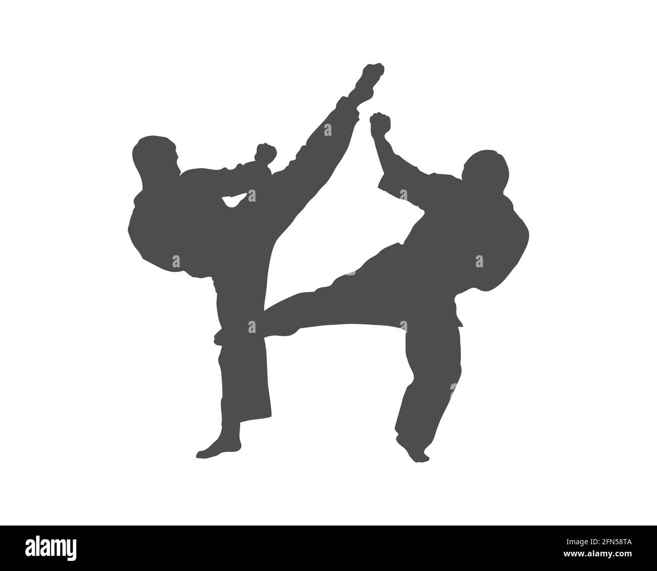 Silhouette di atleti. Scintilla di Karate. Illustrazione vettoriale, stile piatto. Illustrazione Vettoriale