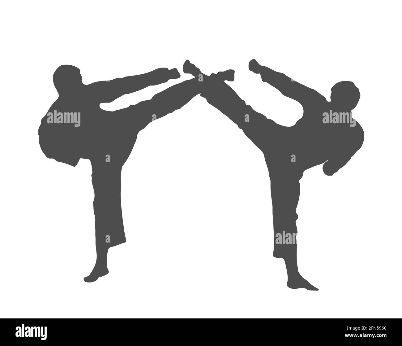 Silhouette di atleti. Scintilla di Karate. Illustrazione vettoriale, stile piatto. Illustrazione Vettoriale