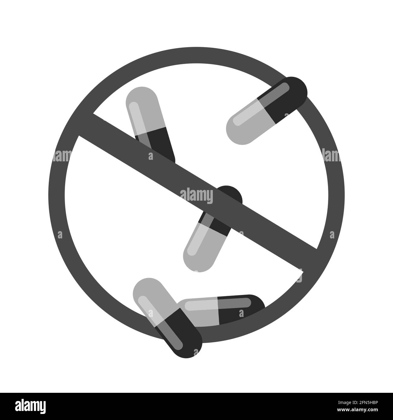 Antidoping. Pillole con riflesso nel simbolo di divieto. Fermare il doping nello sport. Infografica in bianco e nero. Foto Stock