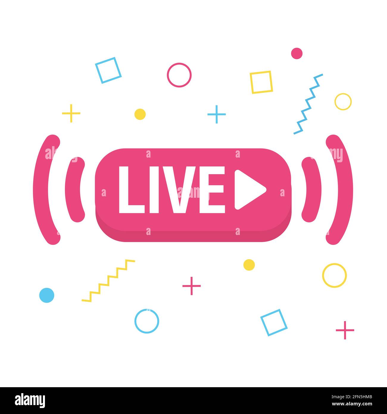 Icona Live streaming. Pulsante per la trasmissione, il live streaming o lo streaming online. Modello per tv, canale online, notizie in diretta, social media. Illustrazione Vettoriale