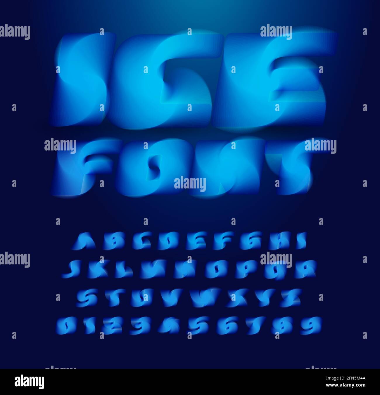 Alfabeto cubico di ghiaccio. Carattere astratto 3D sbalorditivo, tipo contemporaneo per logo, titolo, monogramma, scritta creativa, maxi tipografia e packaging Illustrazione Vettoriale