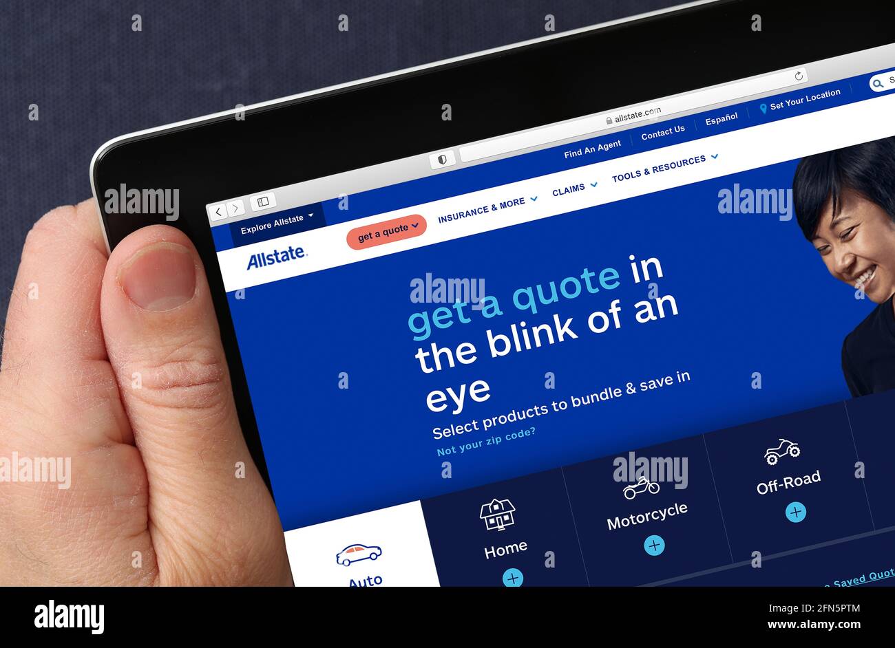 Sito di assicurazione Allstate visualizzato su iPad (solo per uso editoriale) Foto Stock