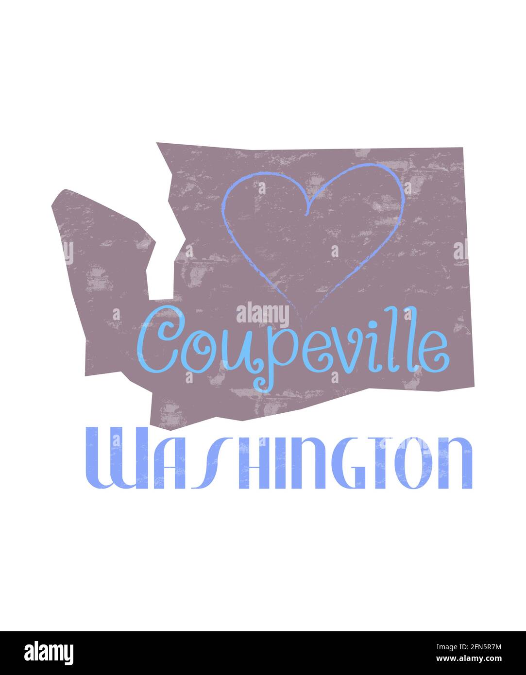 Coupeville Washington grafico nella forma di Washington stato. La graziosa cittadina sull'isola di Whidbey, nella contea dell'isola del Pacifico nord-occidentale, è molto apprezzata. Foto Stock