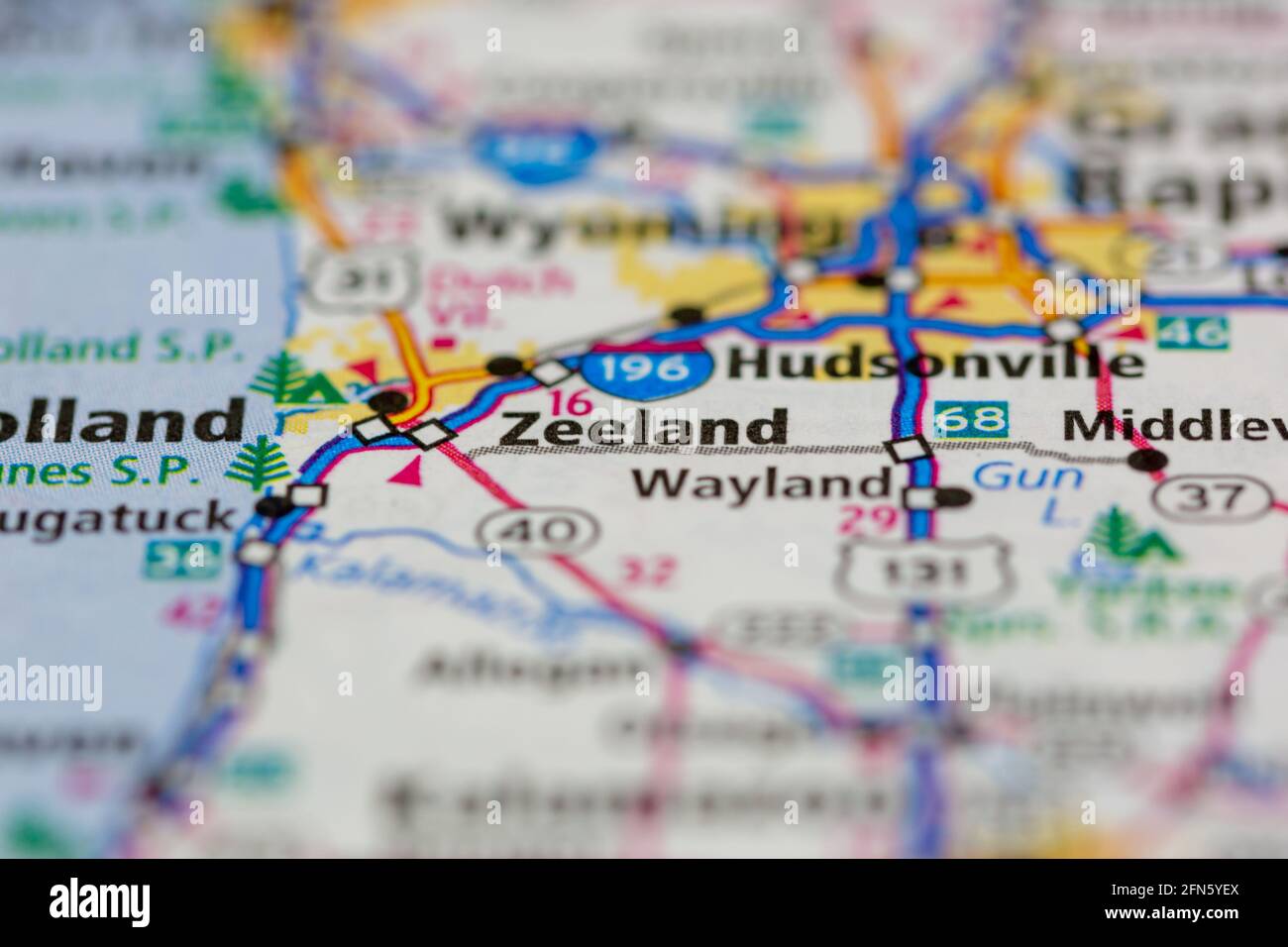 Zeeland Michigan USA è visualizzata su una mappa o una strada geografica mappa Foto Stock