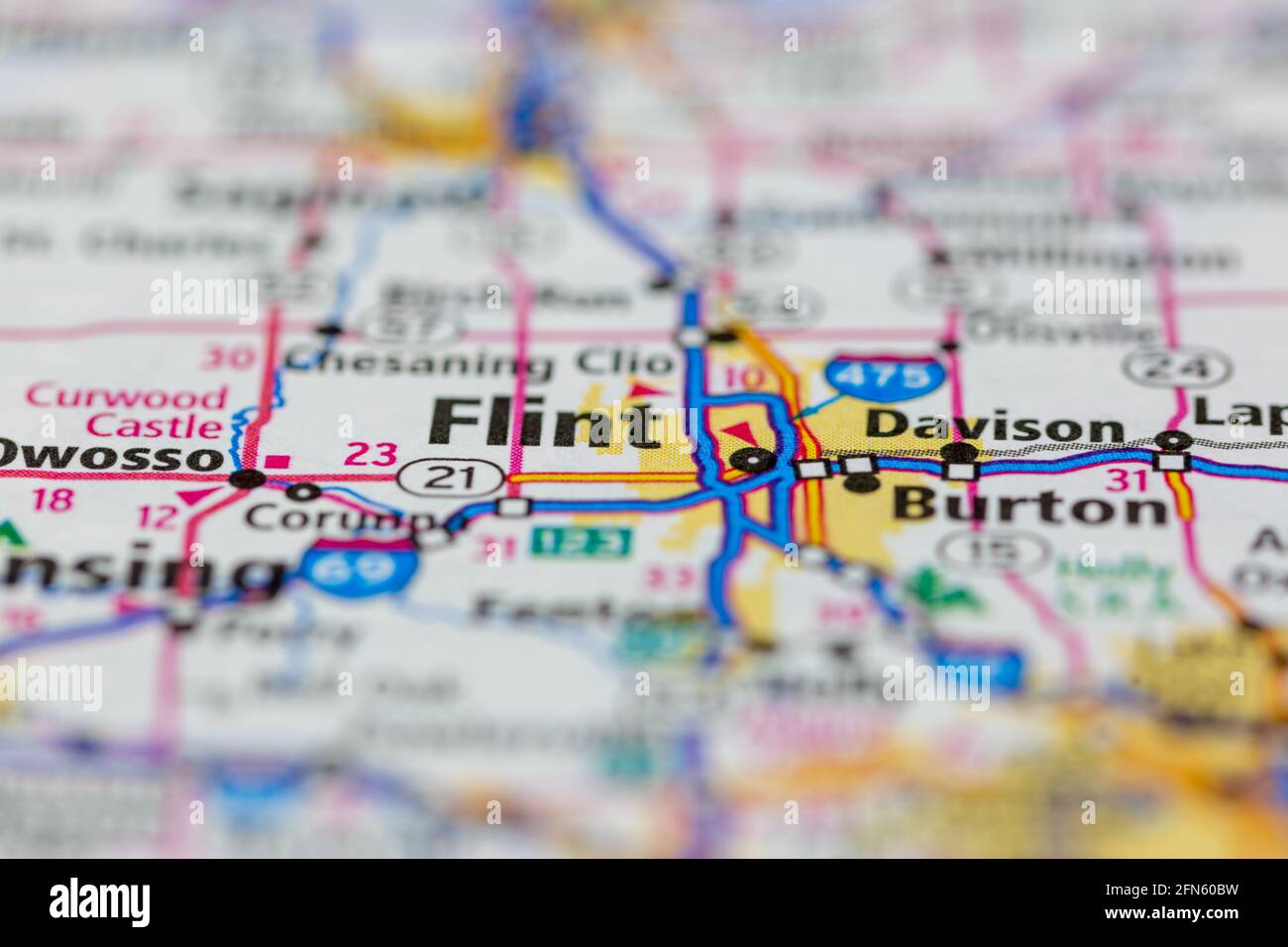 Flint Michigan USA mostrato su una mappa geografica o su una strada mappa Foto Stock