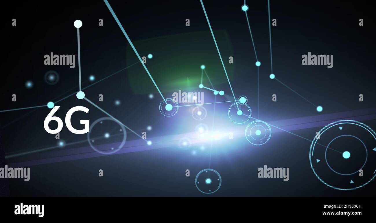 Composizione di testo 6g su una rete luminosa di connessioni Foto Stock
