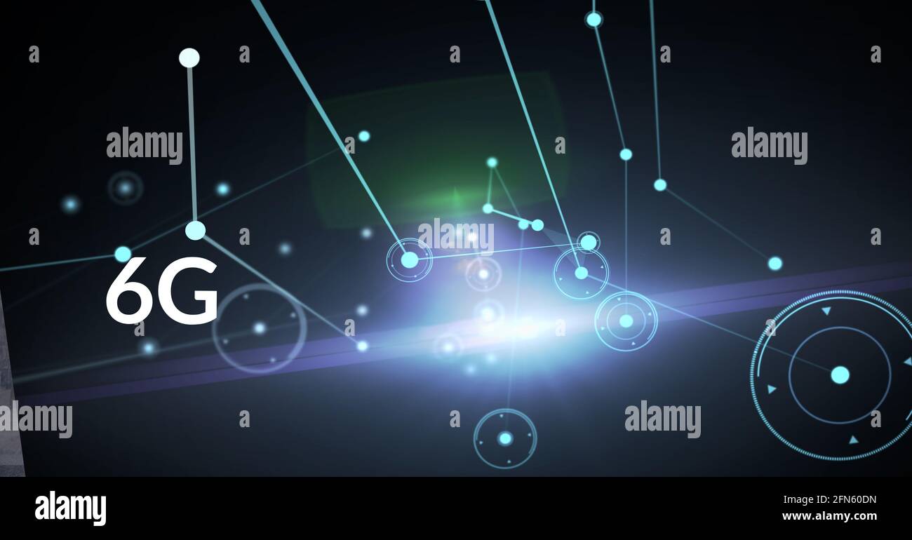 Composizione di testo 6g su una rete luminosa di connessioni Foto Stock