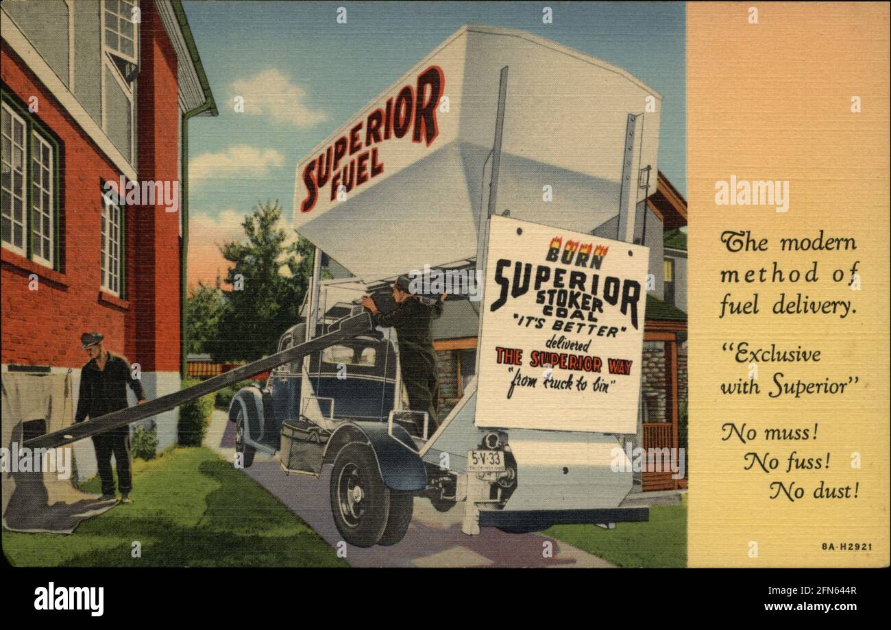 Carburante superiore, Stoker superiore carbone pubblicità cartolina circa 1940 Foto Stock