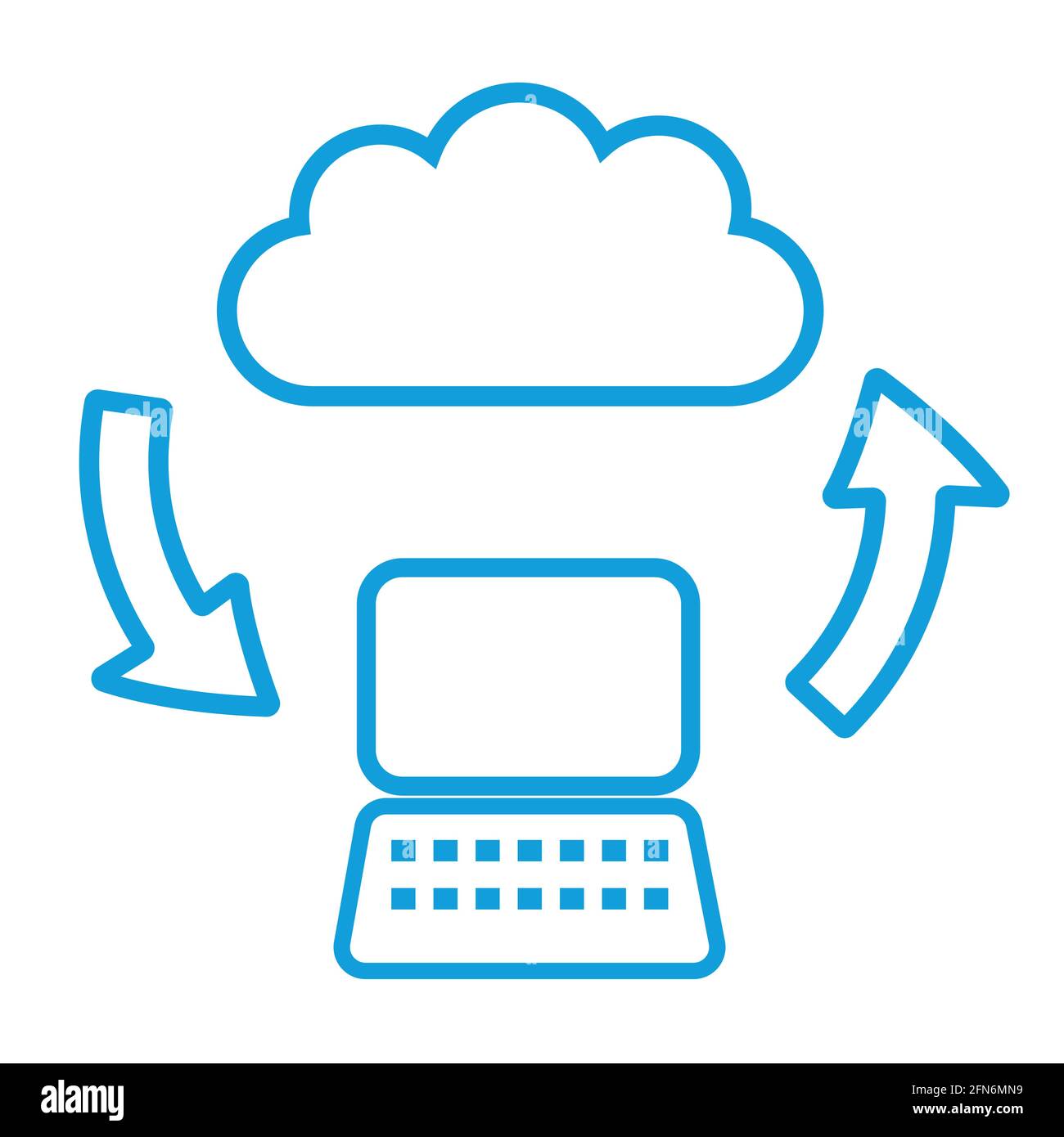 Computer e cloud con frecce. Caricamento e download dei file. Illustrazione vettoriale. Illustrazione Vettoriale