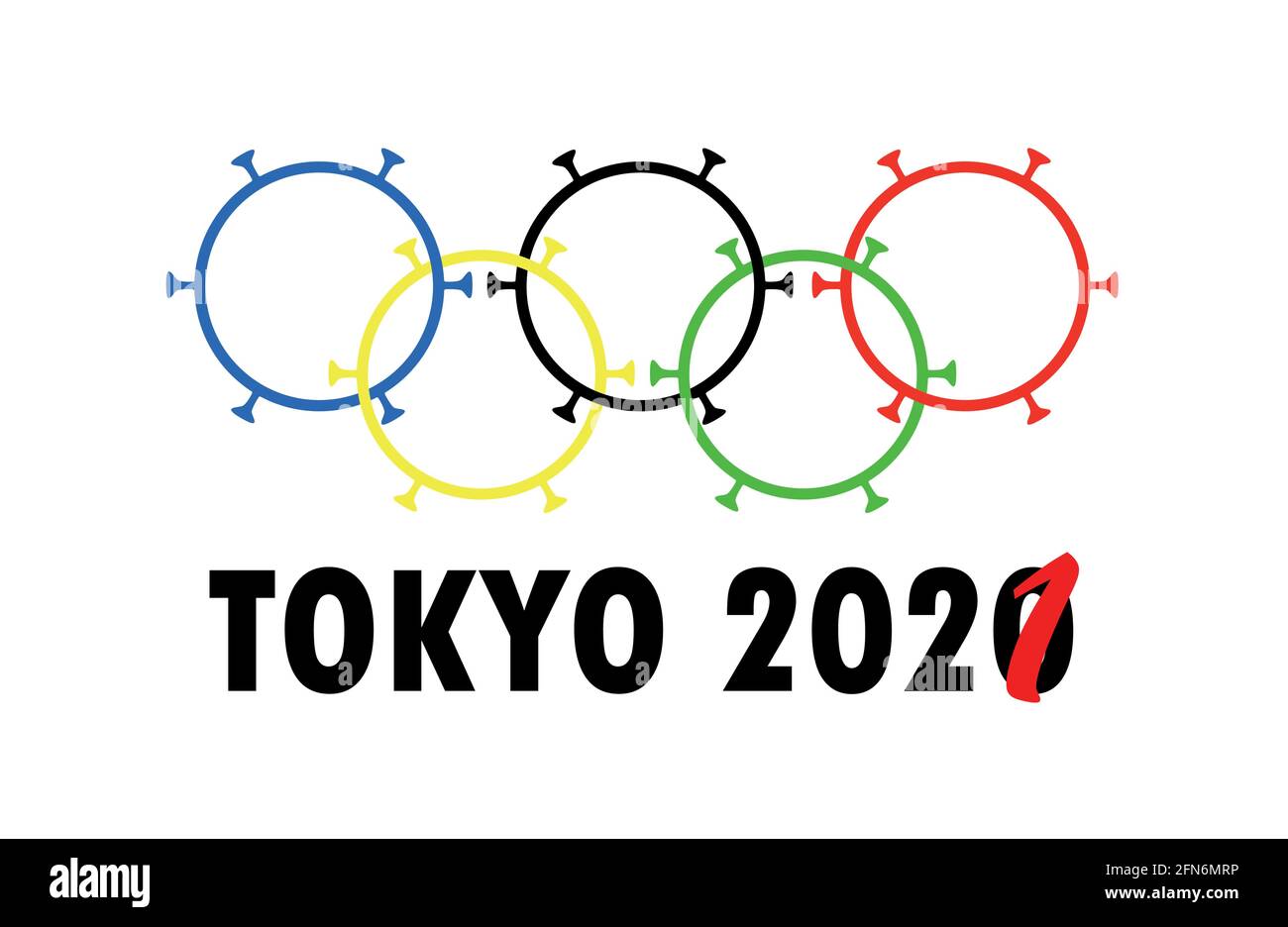 Anelli olimpici a forma di coronavirus. Tokyo 2020. Illustrazione vettoriale. Illustrazione Vettoriale