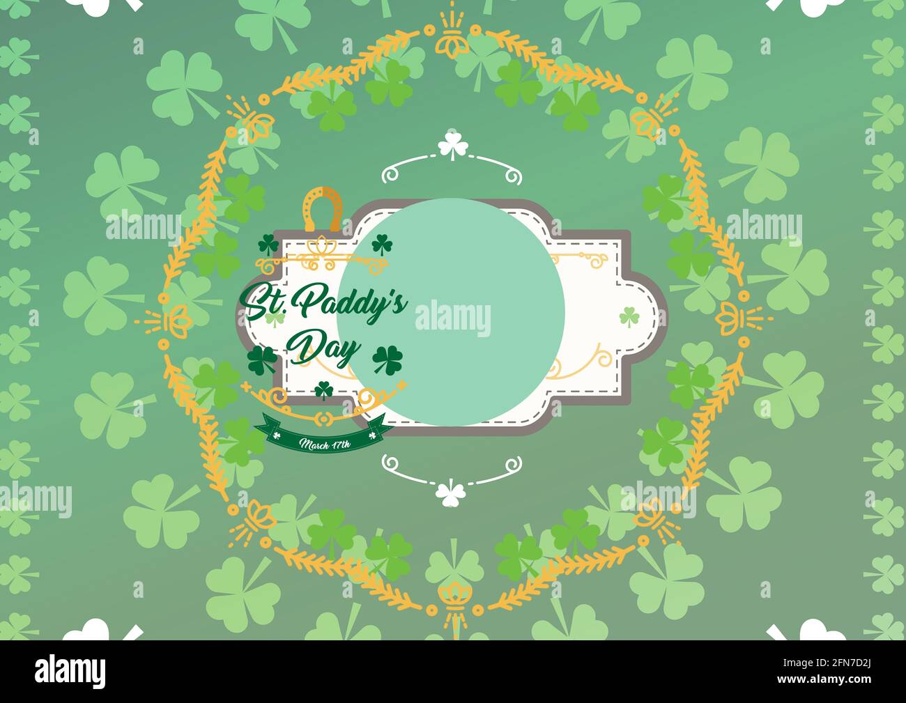 Composizione del testo di Happy st Paddy's Day sul cerchio dentro cornice con trifoglio su sfondo verde Foto Stock