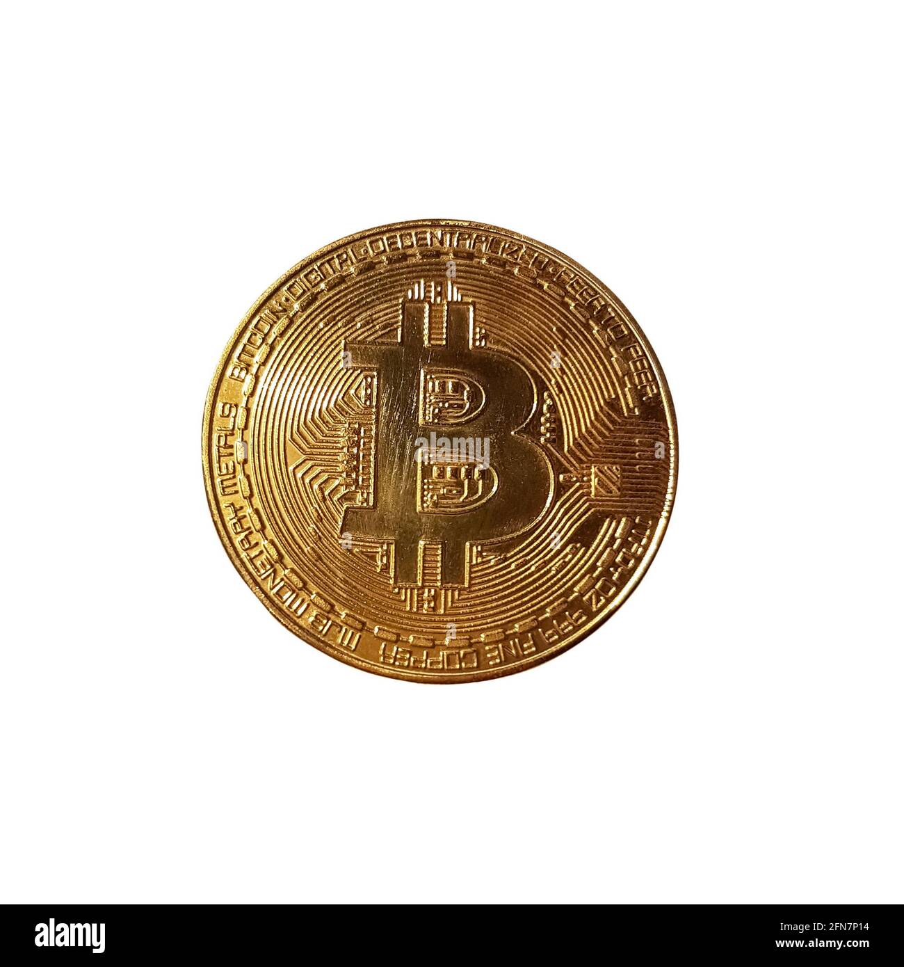 Gettone Bitcoin isolato su sfondo bianco Foto Stock