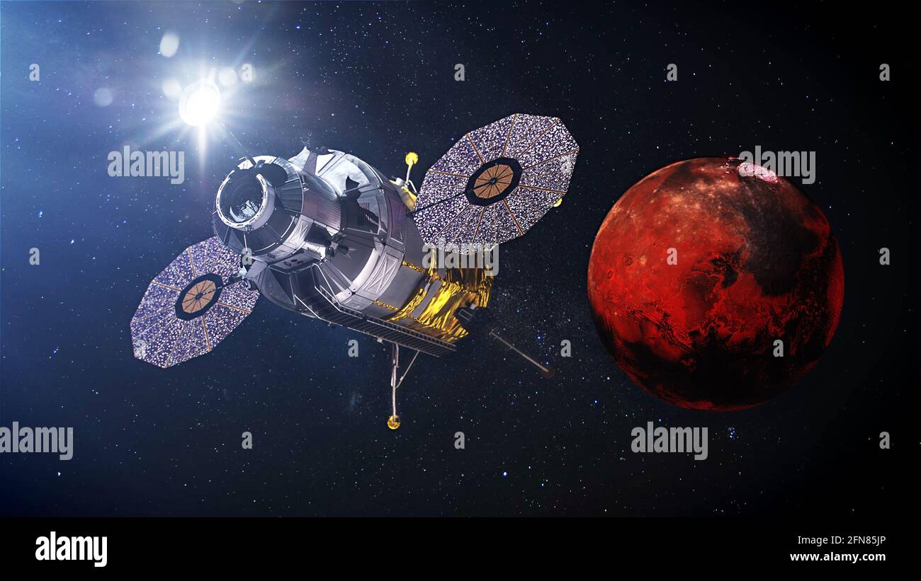 La navicella spaziale vola a Marte. Elementi di questa immagine forniti dalla NASA. Foto Stock
