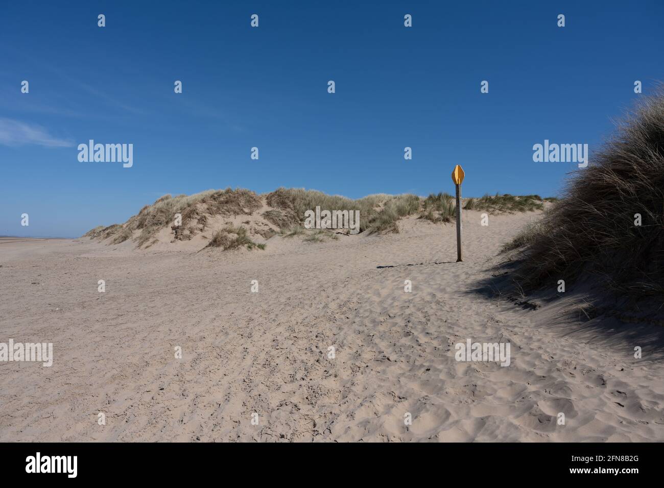 Una vista panoramica di Ainsdale Sands, Southport, Merseyside, Greater Manchester. Foto Stock