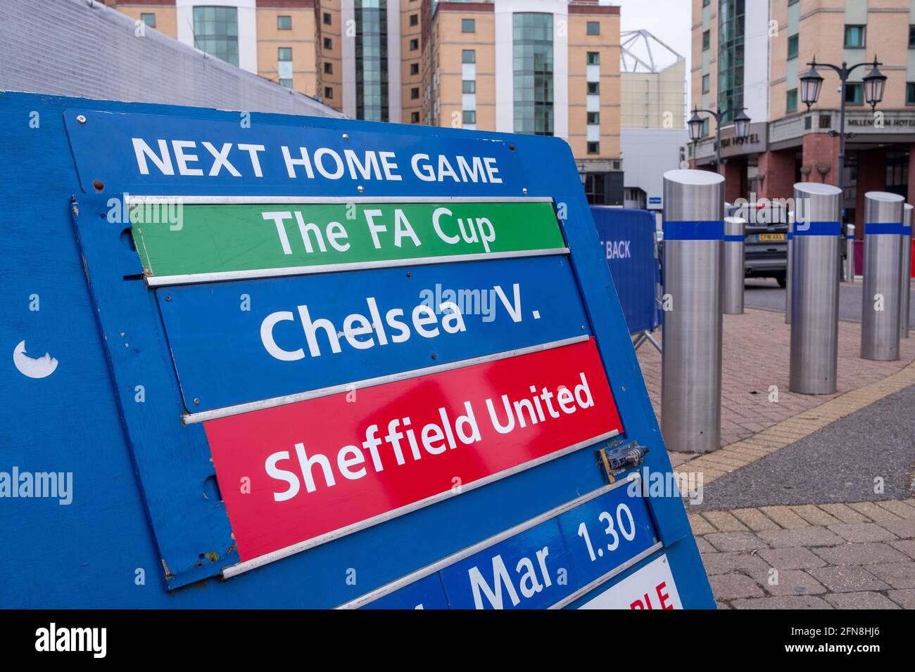 Londra: Marzo 2021: Stamford Bridge, la sede del Chelsea Football Club su Fulham Road nel sud-ovest di Londra Foto Stock