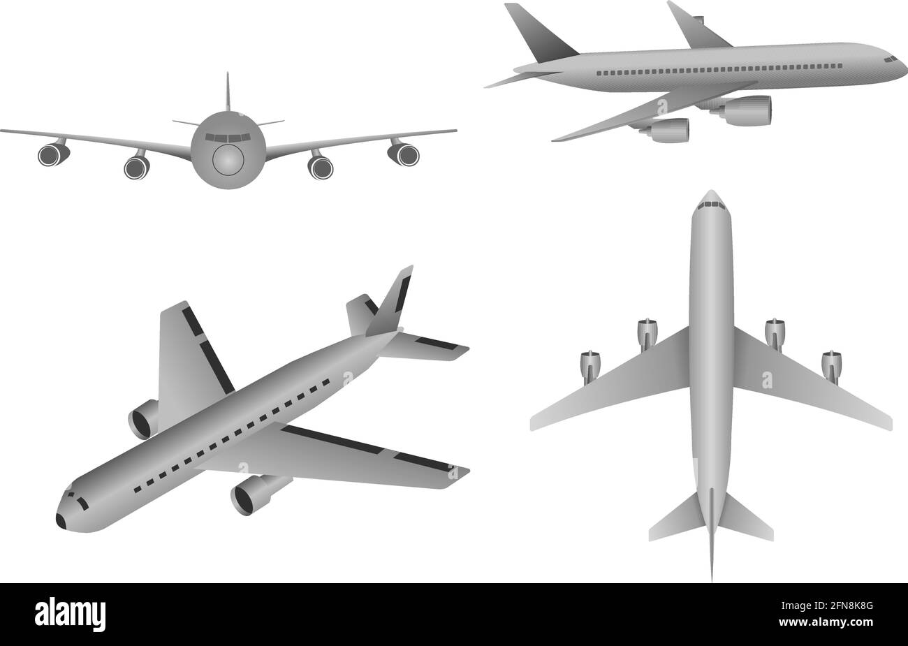 vettore di aereo da angolazioni diverse, isolato su sfondo bianco. Illustrazione Vettoriale