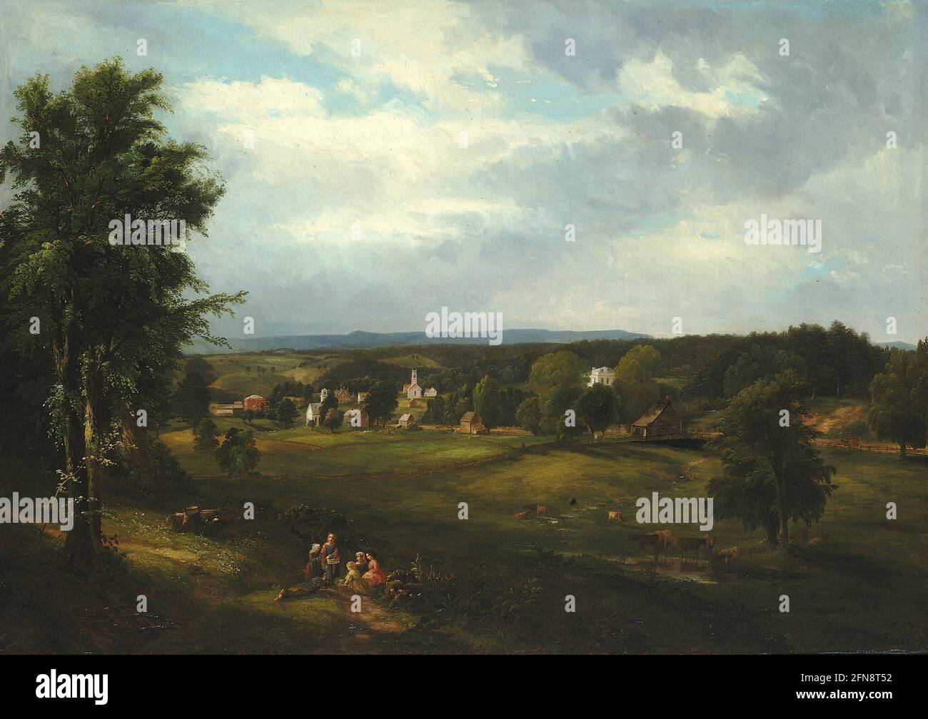Village Scene vicino Albany, New York, 1850. Foto Stock