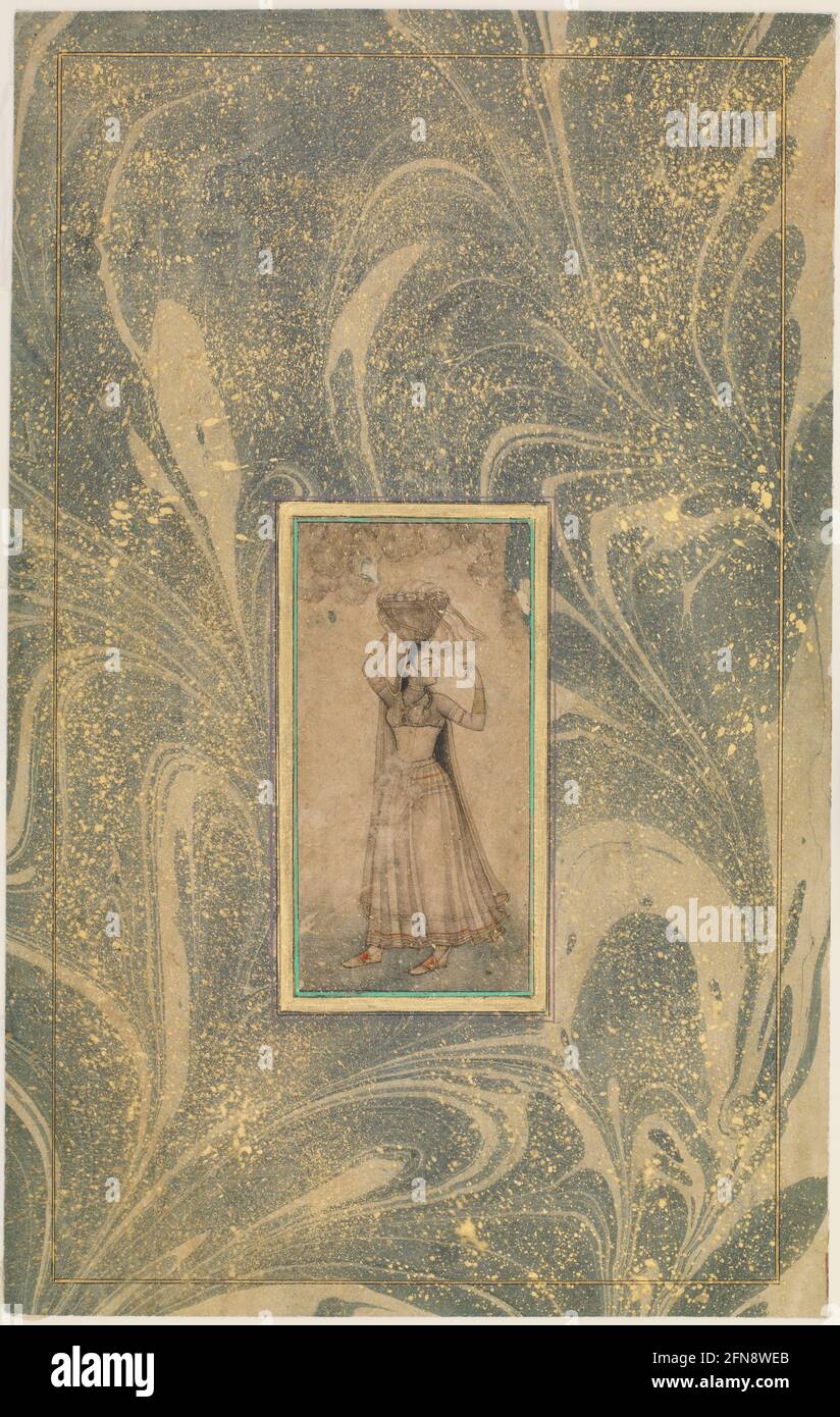 Una ragazza che porta un cesto sulla sua testa, all'inizio del 18 ° secolo. Foto Stock