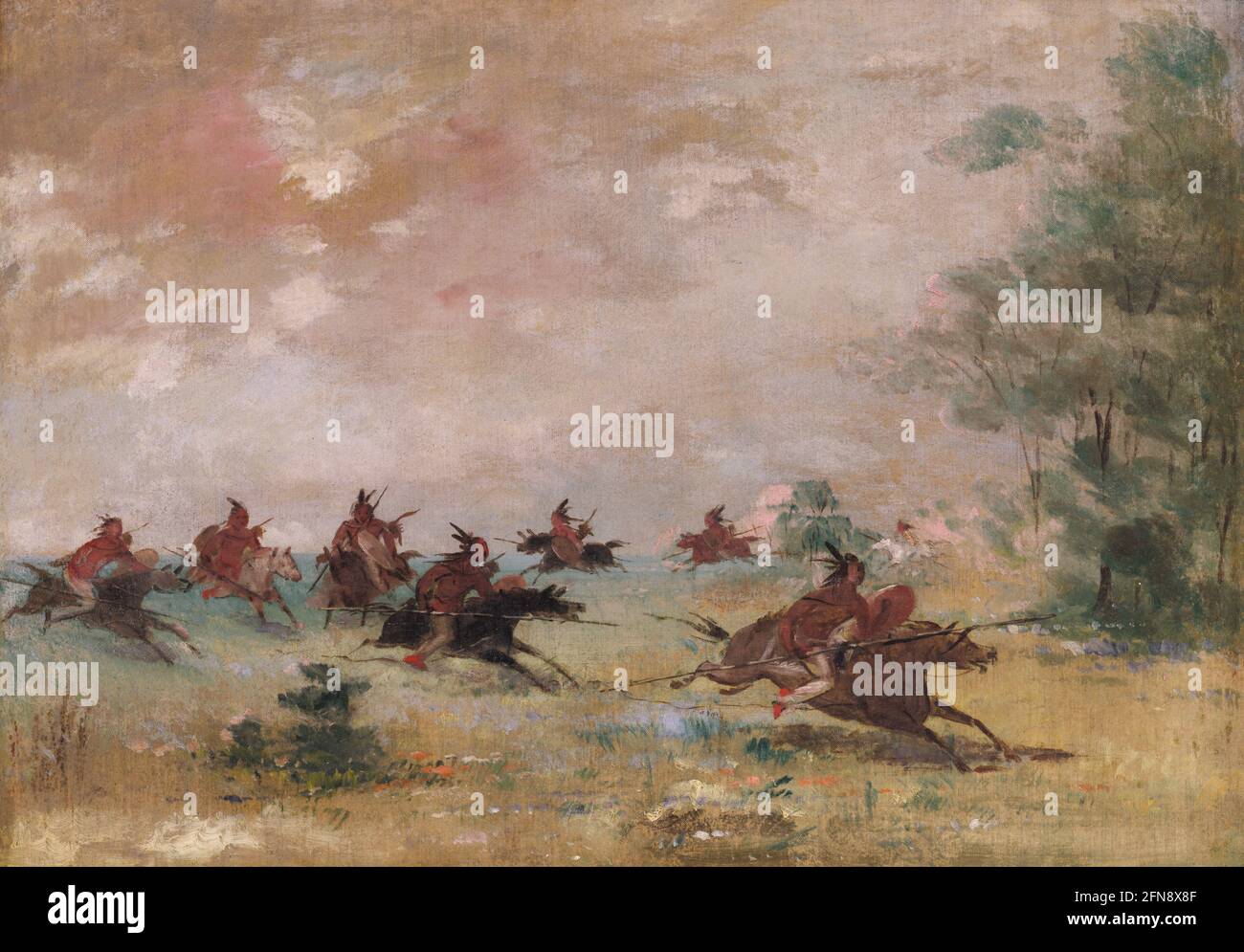 Comanche War Party, montato su Wild Horses, 1834-1837. Foto Stock