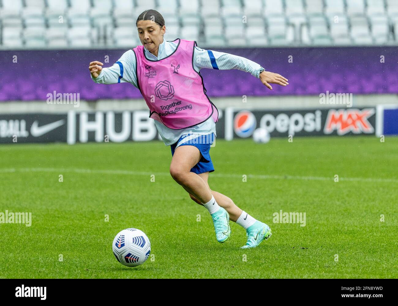 Sam Kerr di Chelsea in azione durante una sessione di allenamento alla vigilia della finale della UEFA Women's Champions League tra il Chelsea FC e il FC di Barcellona a Gothenburg, Svezia, il 15 maggio 2021. Foto: Adam IHSE / TT / code 9200 Foto Stock