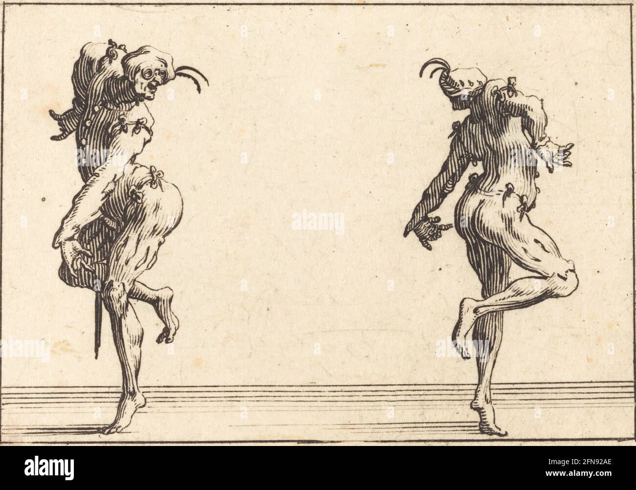 Due Pantaloons Dancing, c. 1617. Foto Stock