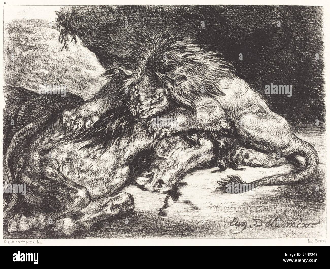 Leon Devorant un Cheval (Lion Devouring a Horse), 1844. Foto Stock