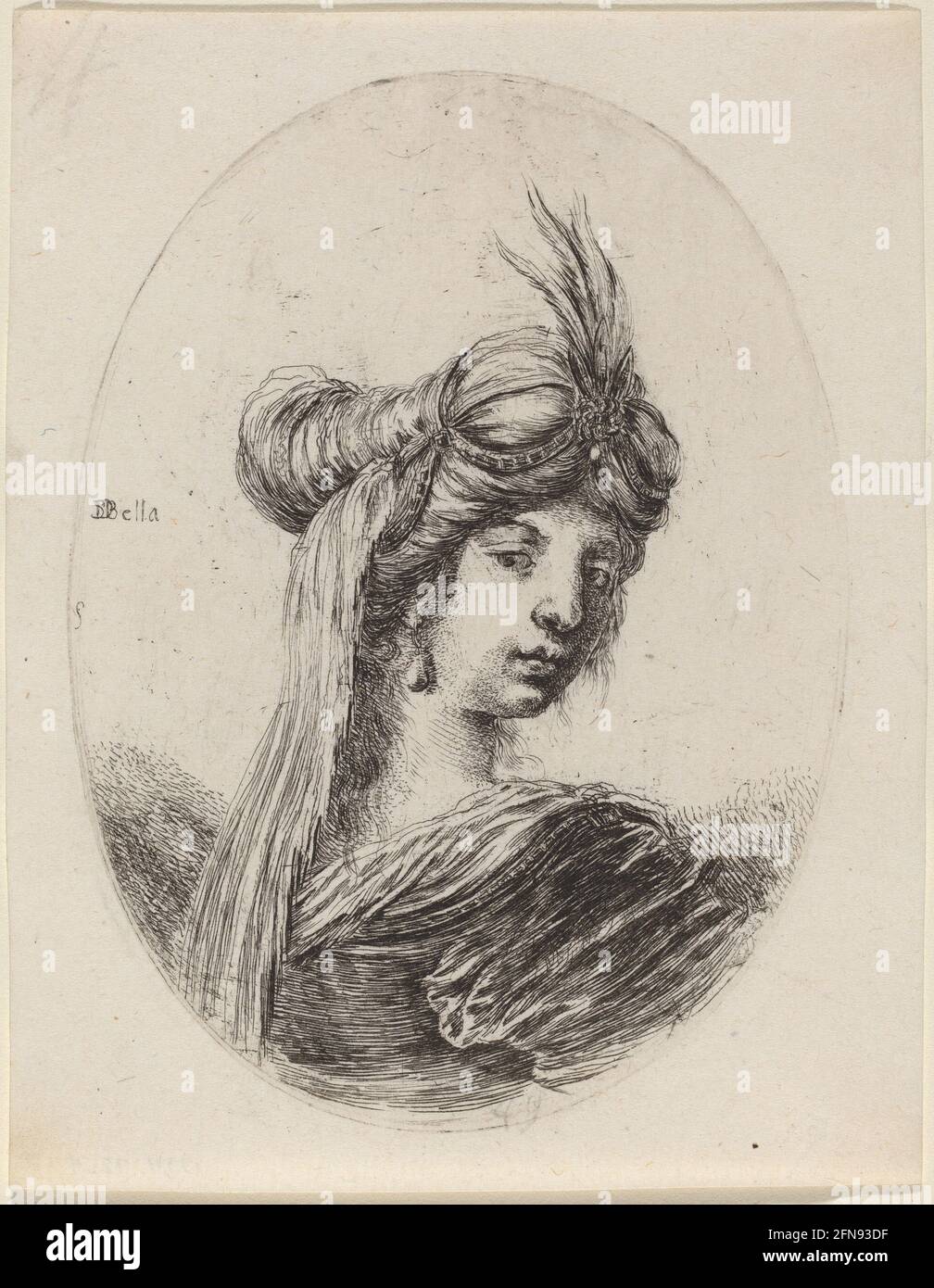 Donna in un Turban piume con un velo, girata a destra, 1649/1650. Foto Stock