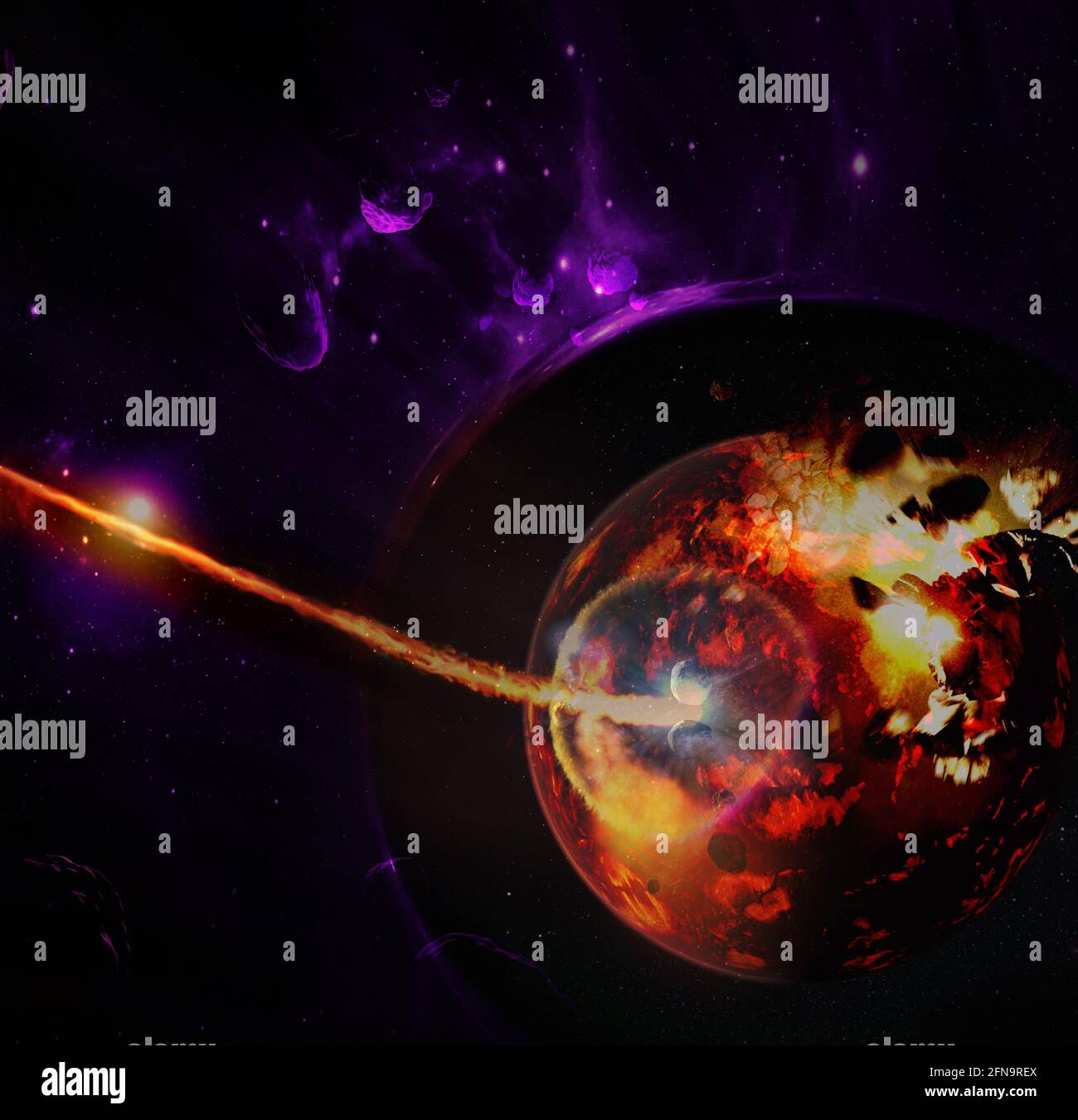 Il meteorite si schianta in una stella nello spazio esterno. Elementi di questa immagine forniti dalla NASA. Foto Stock