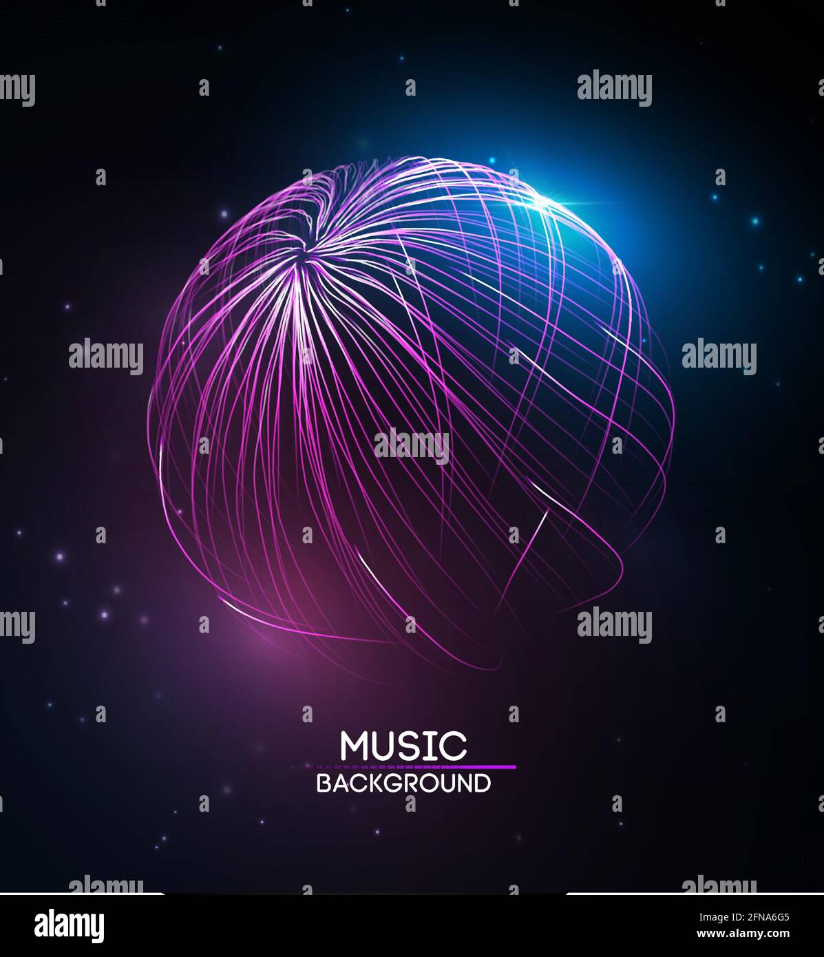 Flusso della linea di sfondo musicale. Visualizzazione dei big data delle particelle vettoriali della matrice. Equalizzatore per la musica, che mostra le onde sonore con le onde musicali. EPS 10 Illustrazione Vettoriale