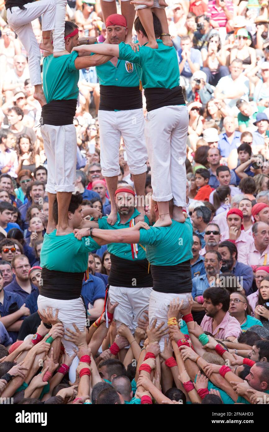 Tarragona, Spagna, 19 settembre 2019 - base torre umana vilafranca Castellers Foto Stock