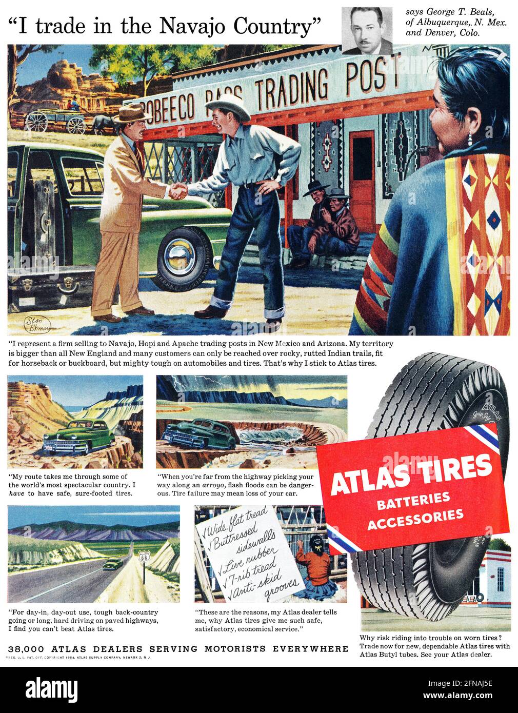 1954 Pubblicità statunitense per Atlas Tyres. Foto Stock