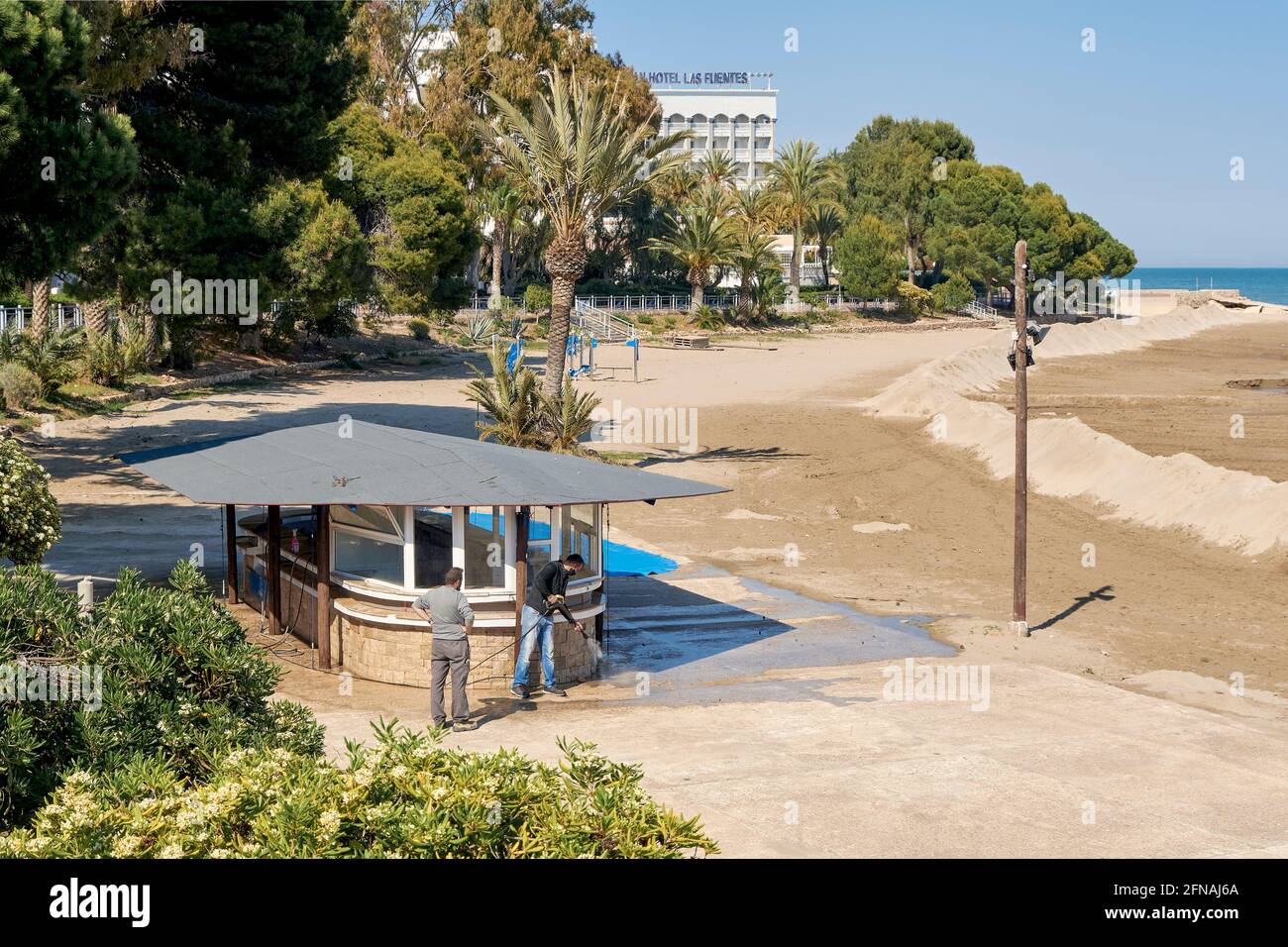 Spiaggia di Las Fuentes in Alcossebre, Costa del Azahar provincia di Castellon, Spagna, Europa Foto Stock