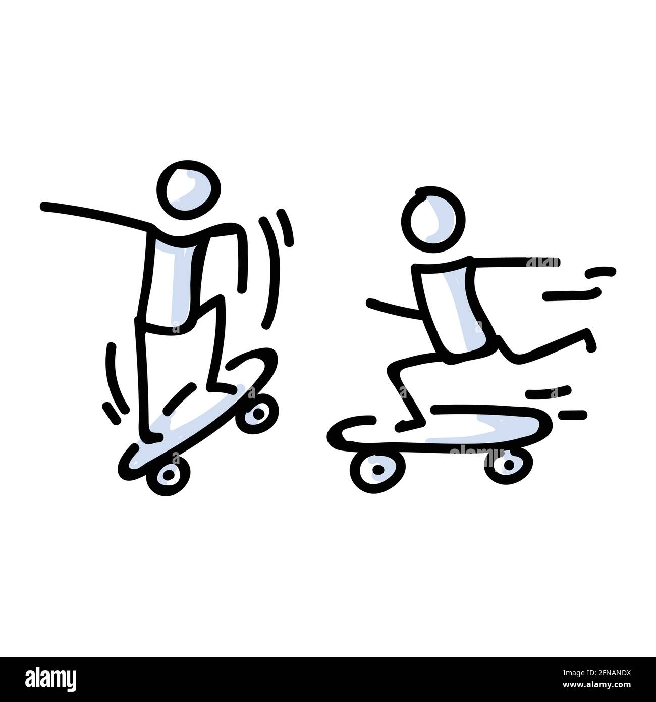 Due piloti Stick Figure disegnati a mano sullo skateboard. Concetto di  attività sportiva stunt. Semplice motivo icona per Teen Fun Skateboarder  Trucks. Salta, Ride Immagine e Vettoriale - Alamy