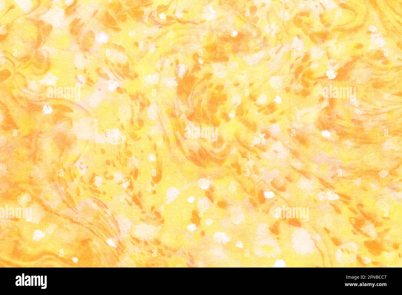 Sfondo di carta marmorizzata gialla giapponese, mescolamento inchiostro naturale, acquerello, suminagashi, arte astratta Foto Stock