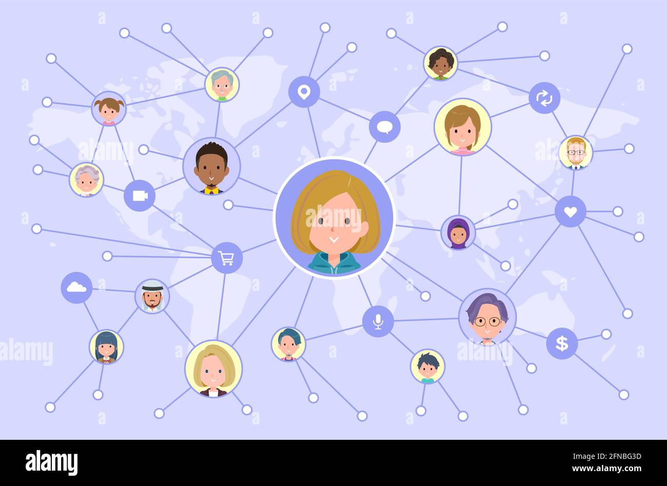 Un insieme di donne in una felpa che diffonde informazioni sui social media.IT vettore arte così facile da modificare. Illustrazione Vettoriale