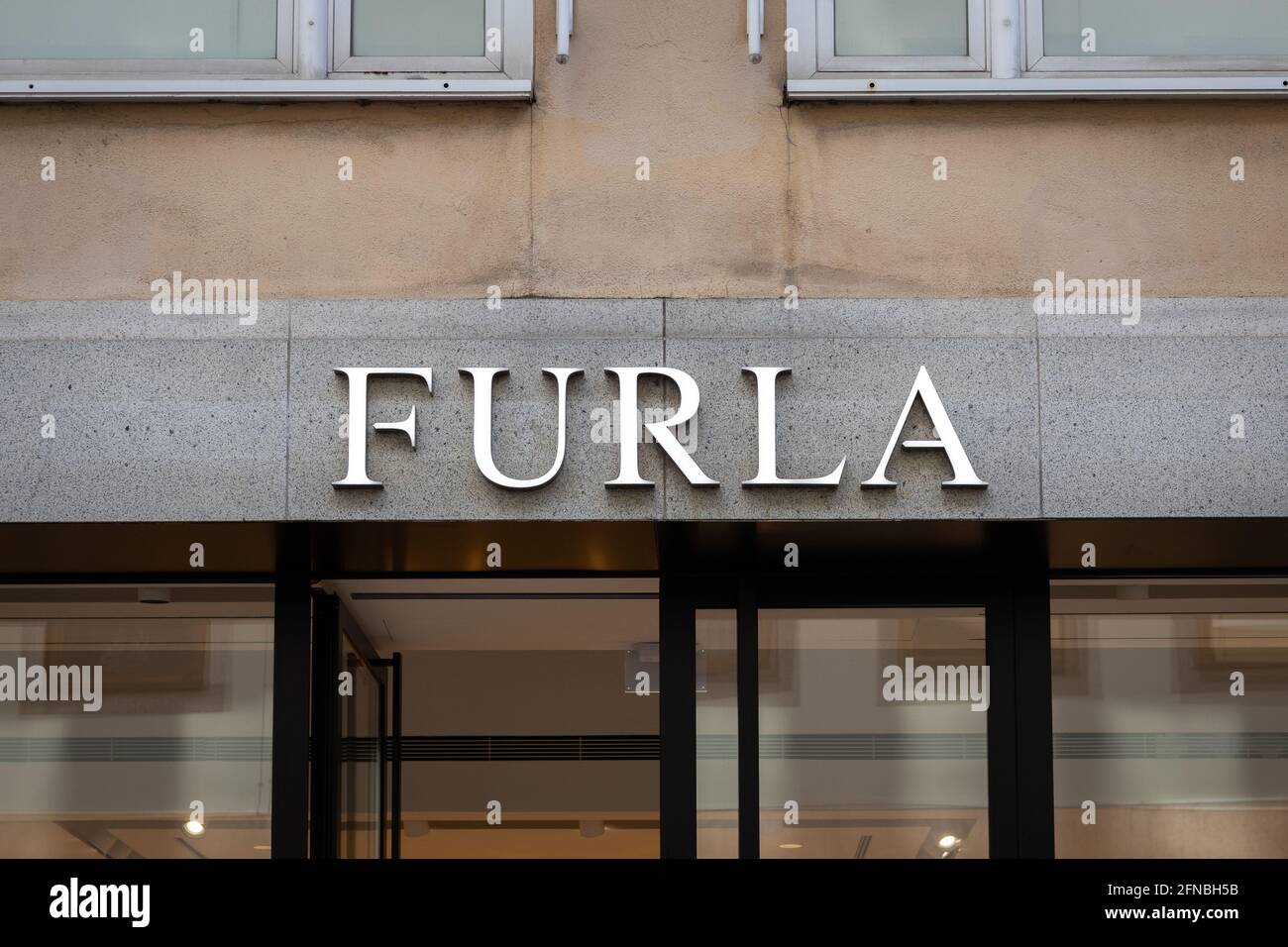 Cartello del negozio Furla nel centro di Monaco Foto Stock