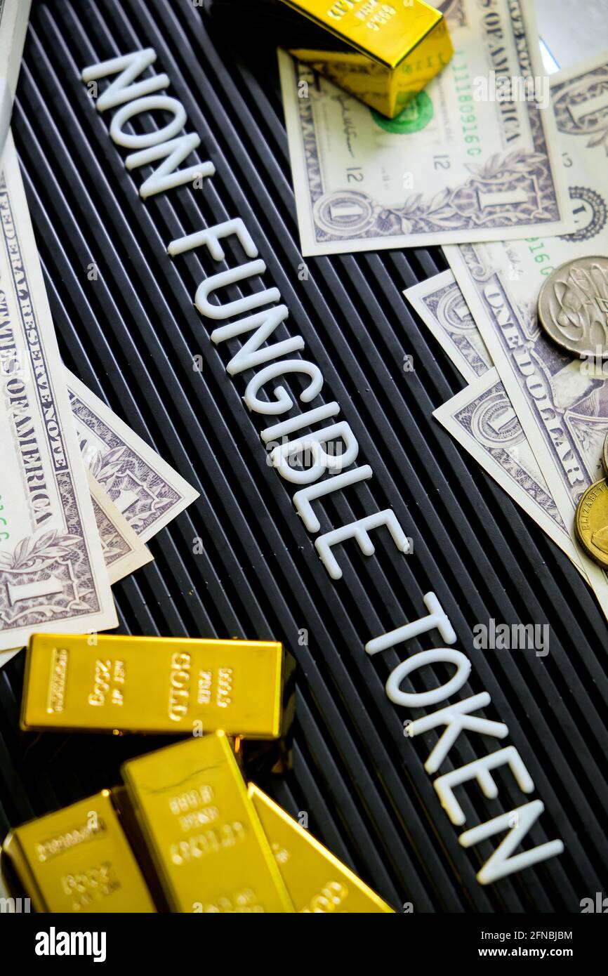 Immagine concettuale dello sfondo dei token non fungibili NFT Foto Stock