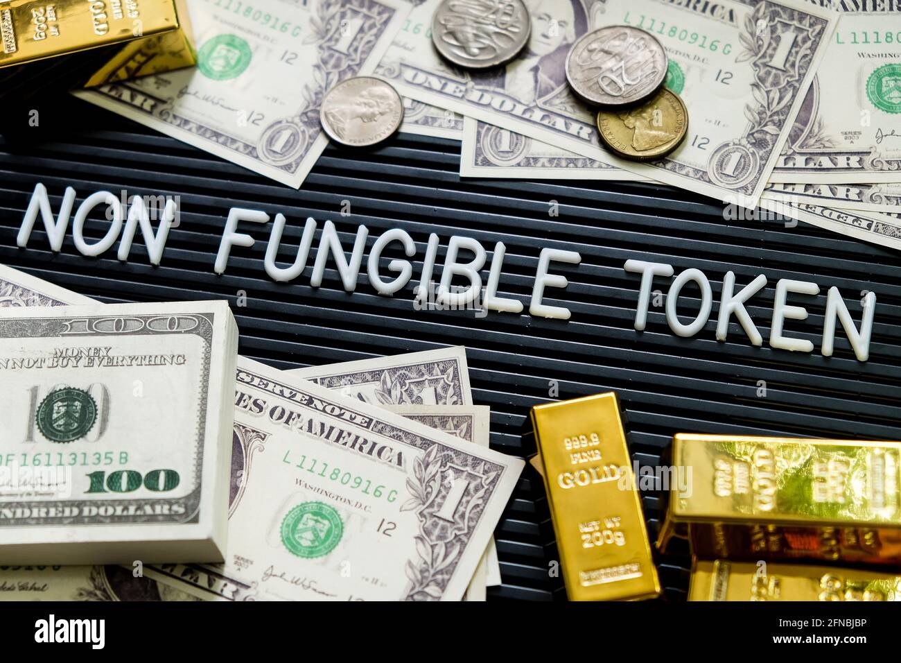 Immagine concettuale dello sfondo dei token non fungibili NFT Foto Stock