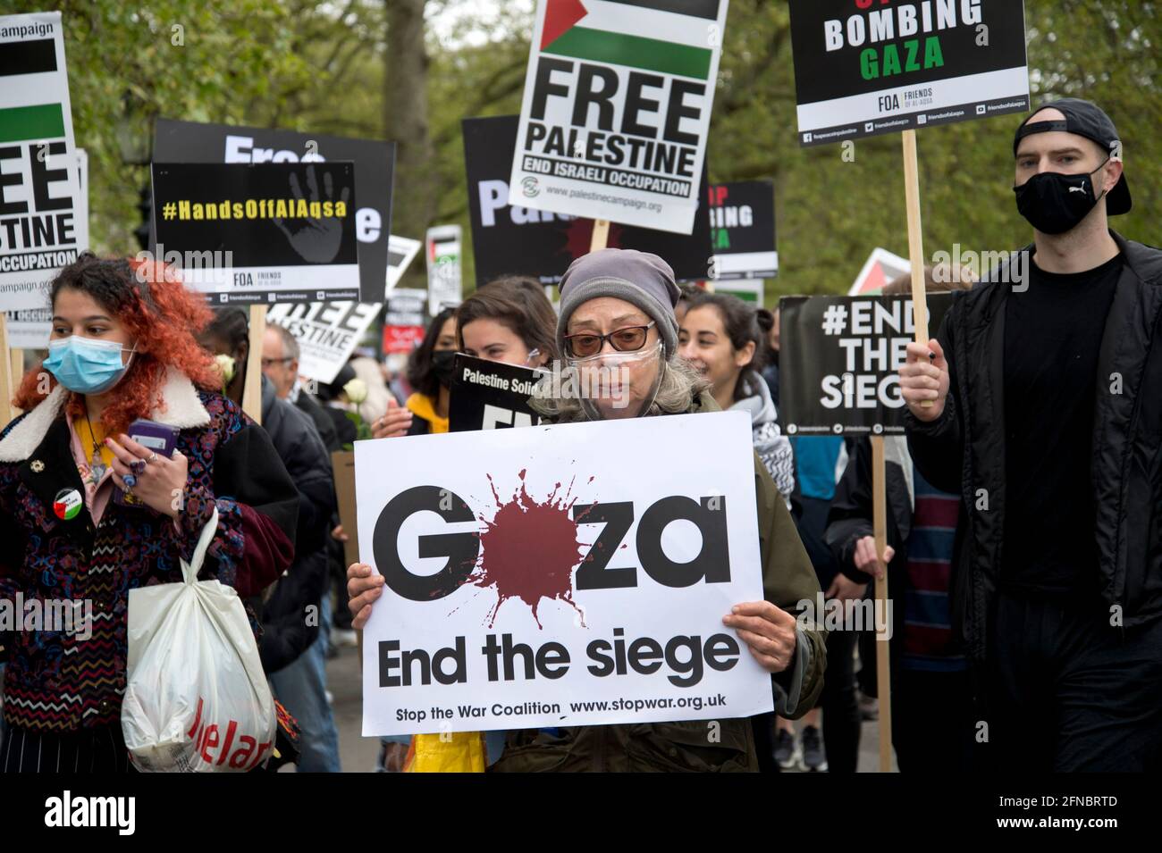 15 maggio 2021 solidarietà con la Palestina - una marcia a Londra in occasione dell'anniversario della Nakba (catastrofe), il giorno in cui più di 500 villaggi e il rimorchio Foto Stock