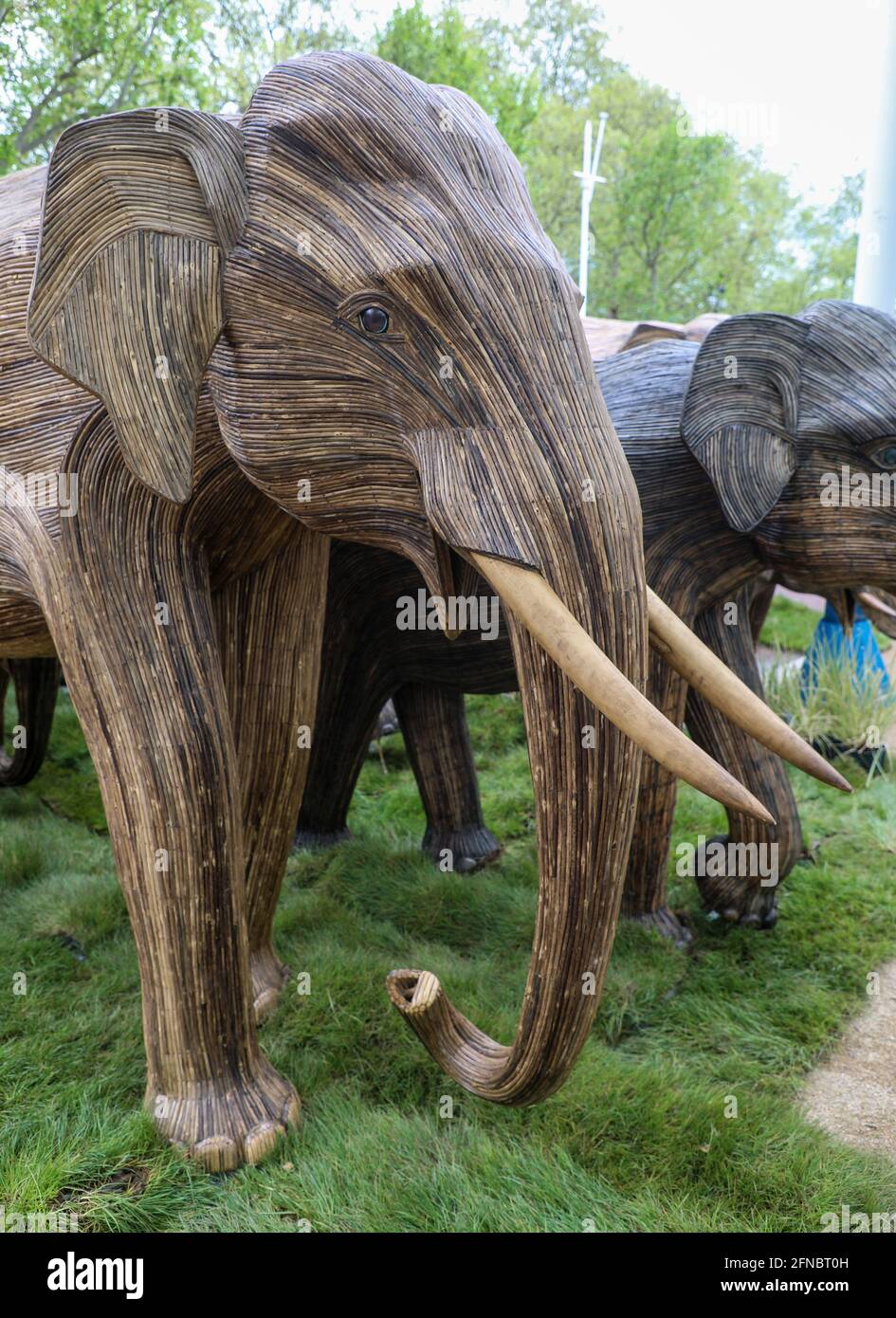 Non esclusivo: Sculture di elefanti a grandezza naturale sono esposte nel centro commerciale come parte della coesistenza, una campagna di arte ambientale prodotta da Elephant Fami Foto Stock