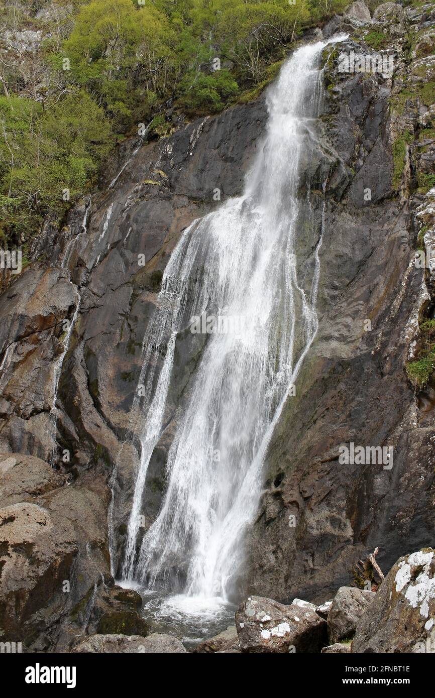 Aber Falls, Coedydd Aber National Nature Reserve, Gwynedd, Galles Foto Stock