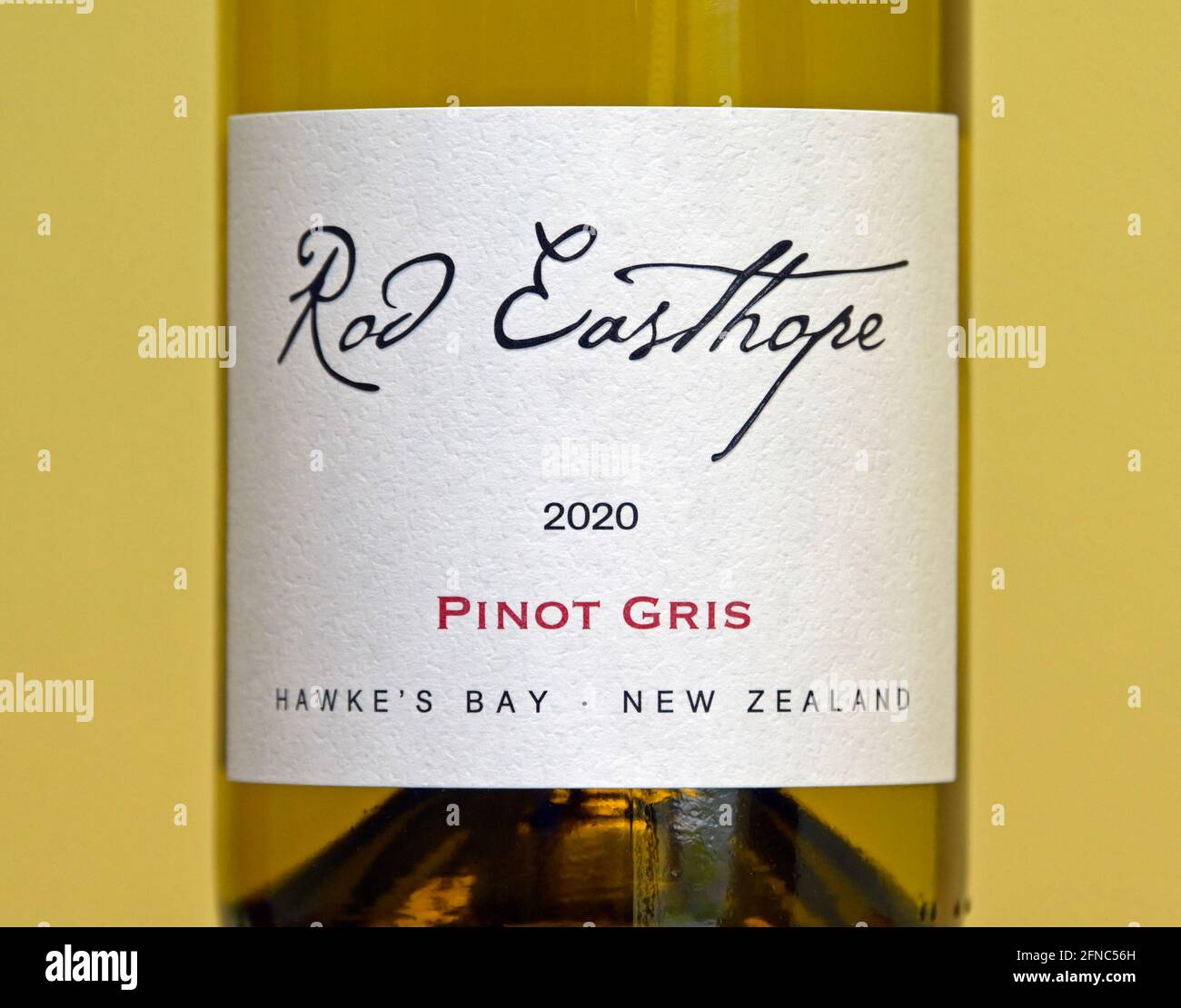 Etichetta del vino. Rod Easthope. 2020. Pinot Grigio. Hawke's Bay Nuova Zelanda. Foto Stock