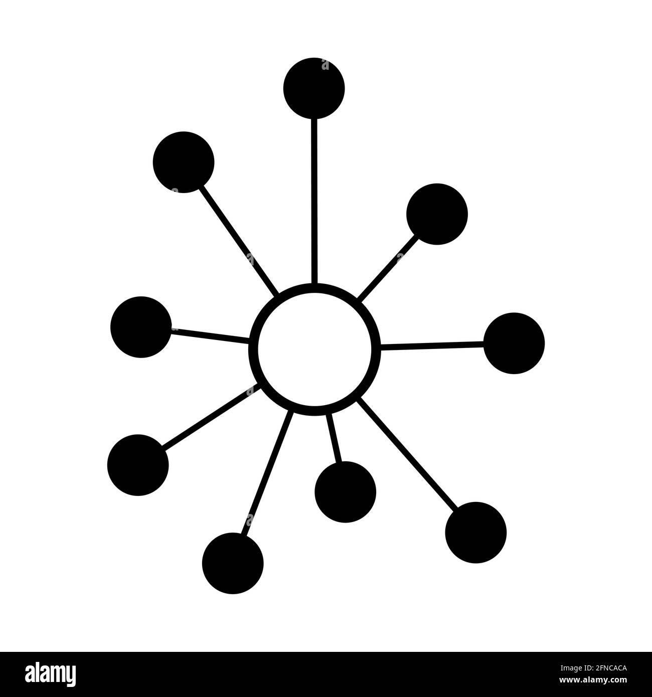 Icona della rete piatta hub, simbolo del vettore della struttura di connessione isolato su sfondo bianco, sistema tecnologico . Illustrazione Vettoriale