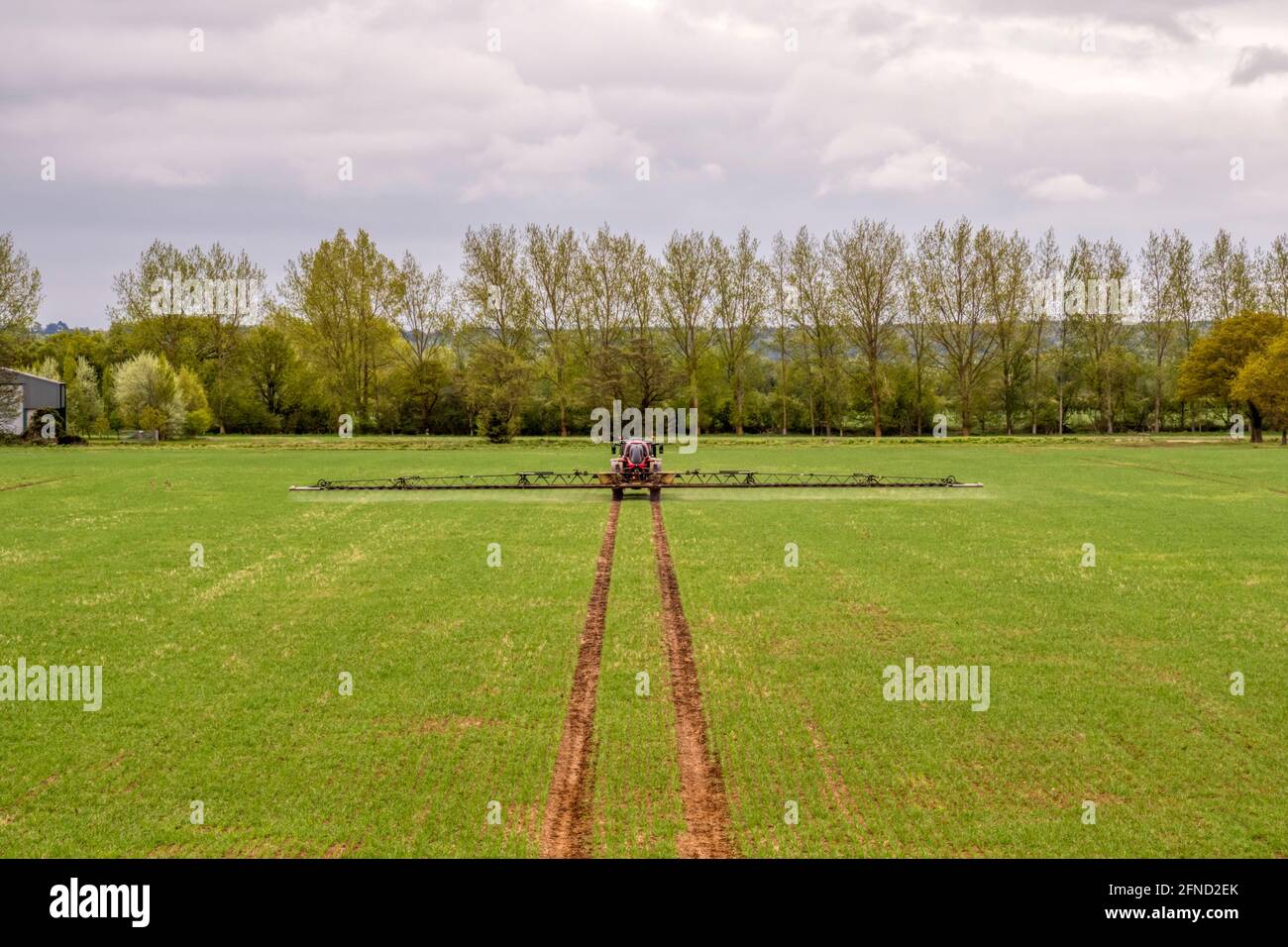 Un'irroratrice agricola Horsch che lavora su un campo arabile in Norfolk. Foto Stock
