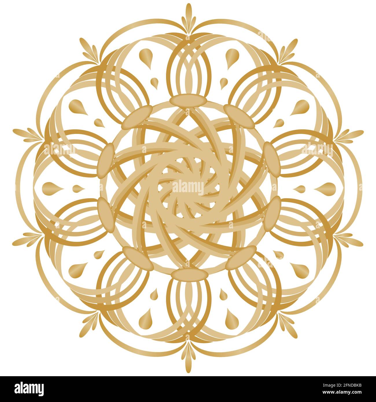 Stella geometrica oro simmetrica, filigrana motivo cerchio dorato elemento di design Illustrazione Vettoriale