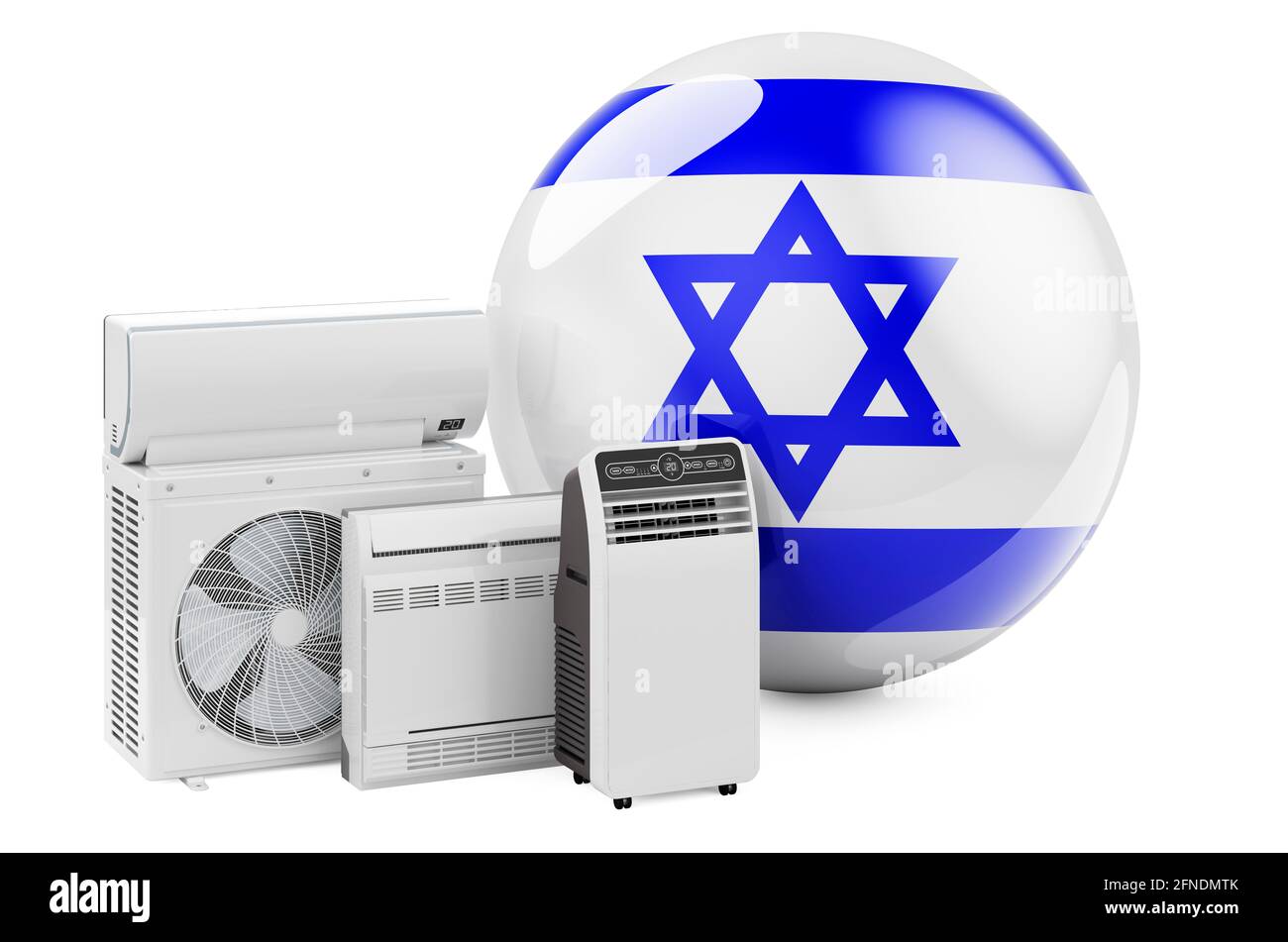 Bandiera israeliana con dispositivi elettrici per il raffreddamento e il  clima. Produzione, commercio e servizio di condizionatori d'aria in  Israele, rendering 3D isolato su WI Foto stock - Alamy