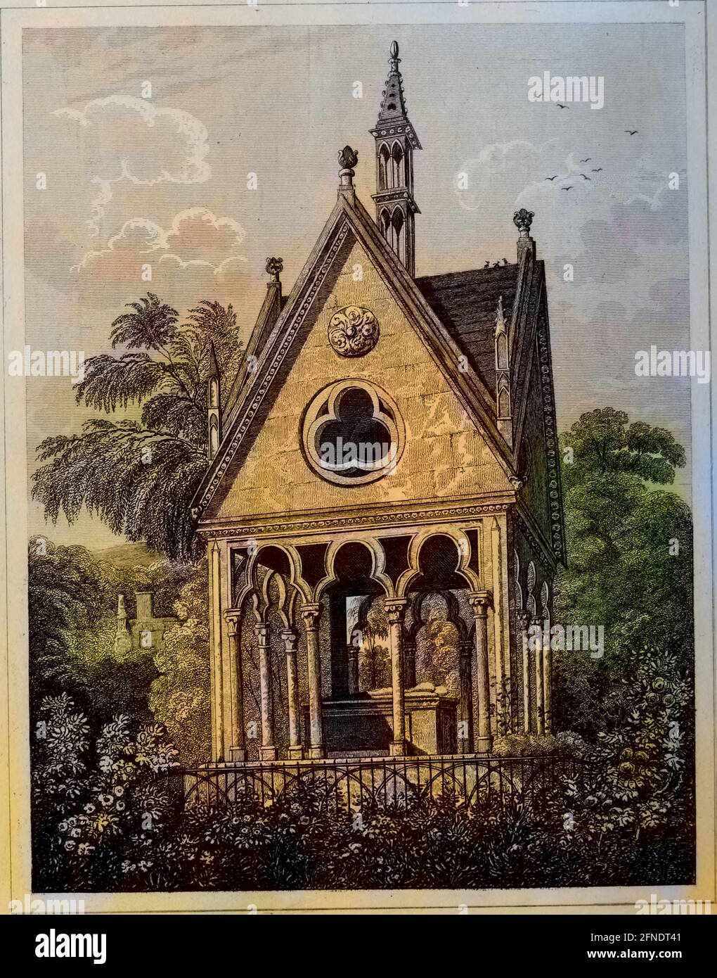 Incisione della tomba di Heloise e Abelard, cimitero di Pere Lachaise, Parigi, Francia, dal libro 'il mondo della moda e feuilletons continentali' pubblicato da John Bell, 2014. Archivio Internet di cortesia. Nota: L'immagine è stata colorata digitalmente utilizzando un processo moderno. I colori potrebbero non essere precisi. () Foto Stock