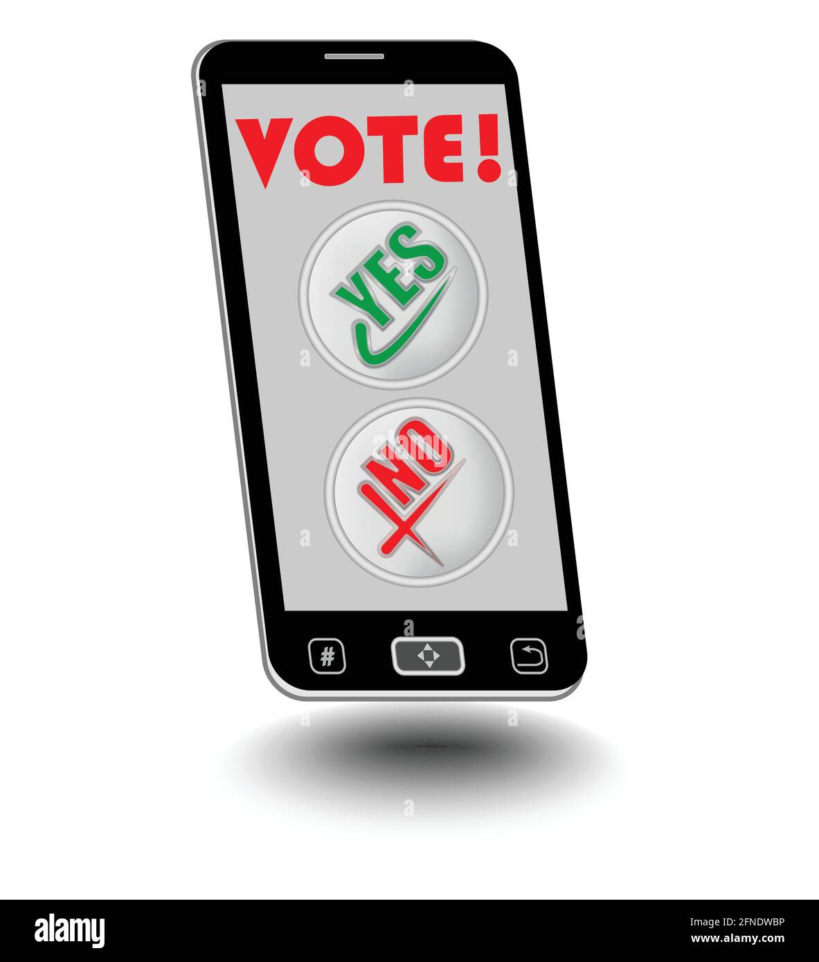 Smartphone con display voto e pulsanti Sì, No Vota facile con smartphone. Illustrazione Vettoriale