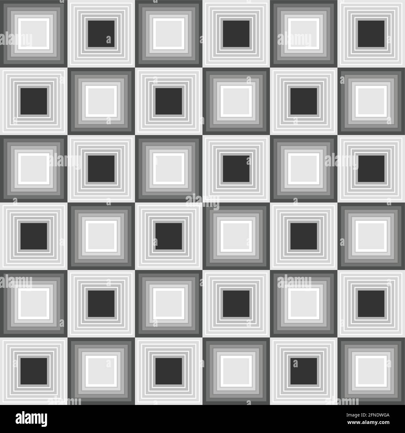 Sfondo senza cuciture con forme quadrate inverse in tonalità di grigio in composizione come scacchiera, vettore EPS10 Illustrazione Vettoriale