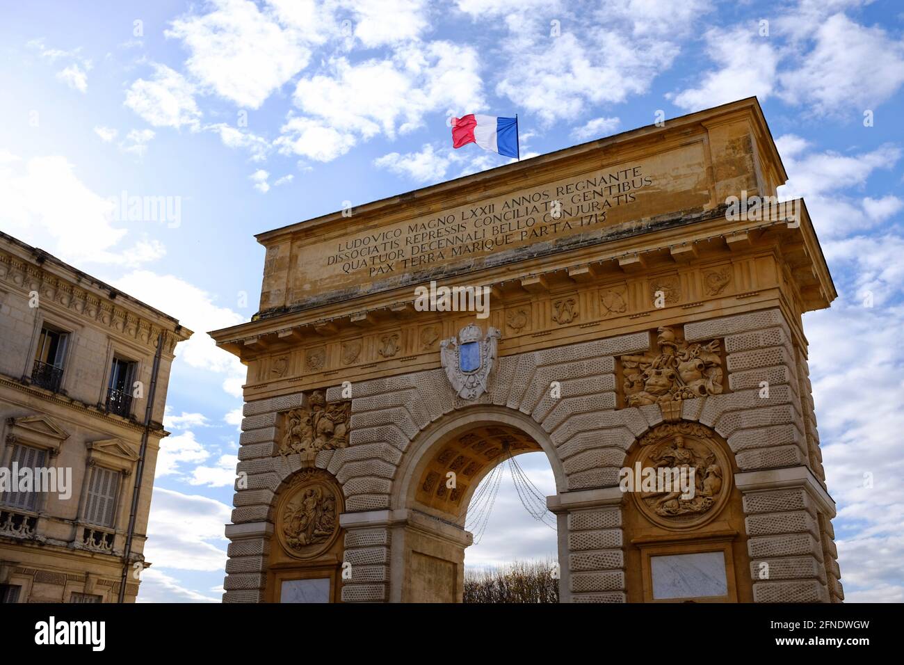 Porte du Peyrou, arco trionfale, centro di Montpellier, Occitanie, sud della Francia Foto Stock